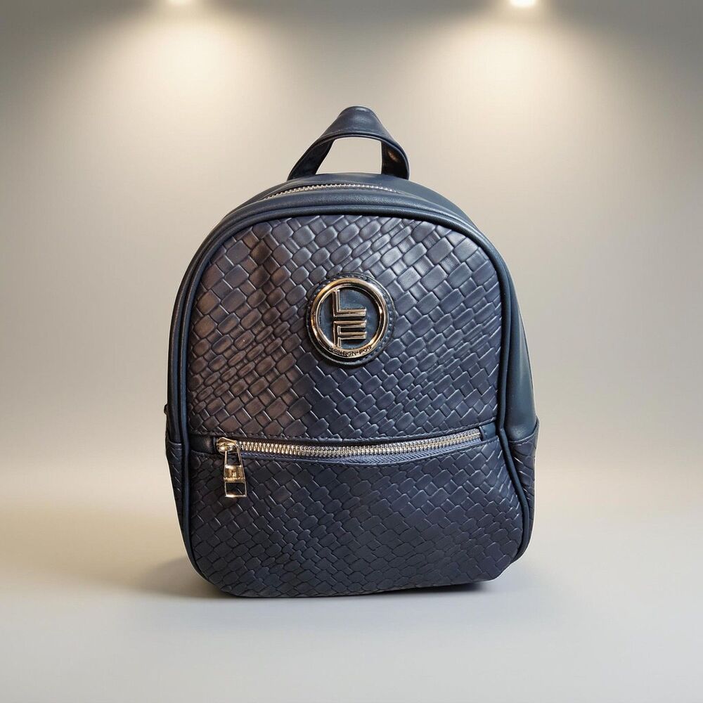 London Fog Backpack Womens Medium Navy Bowery Woven Faux Leather Logo NWT $108